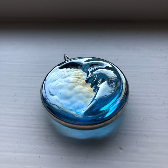 Celestial Jewelry Artisan Handmade Blue Glass Moon Pendant - Picture 3 of 3